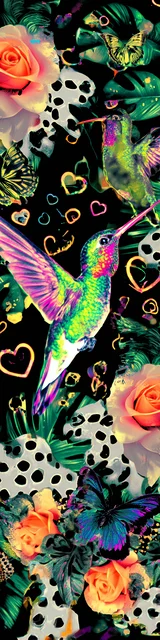Free colorful bookmark with a vibrant green hummingbird illustration